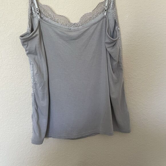 Ann Taylor Y2K Babydoll Tank Womens Large Petite Gray Silk Lace Trim Cami - Picture 3 of 6